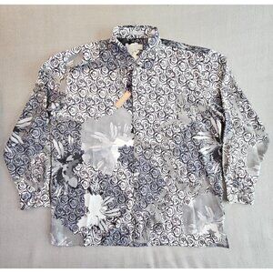 Karl Knox Veronelli‎ Button-Up Shirt Gray Floral AOP Print Men's 3XL New NWT Art
